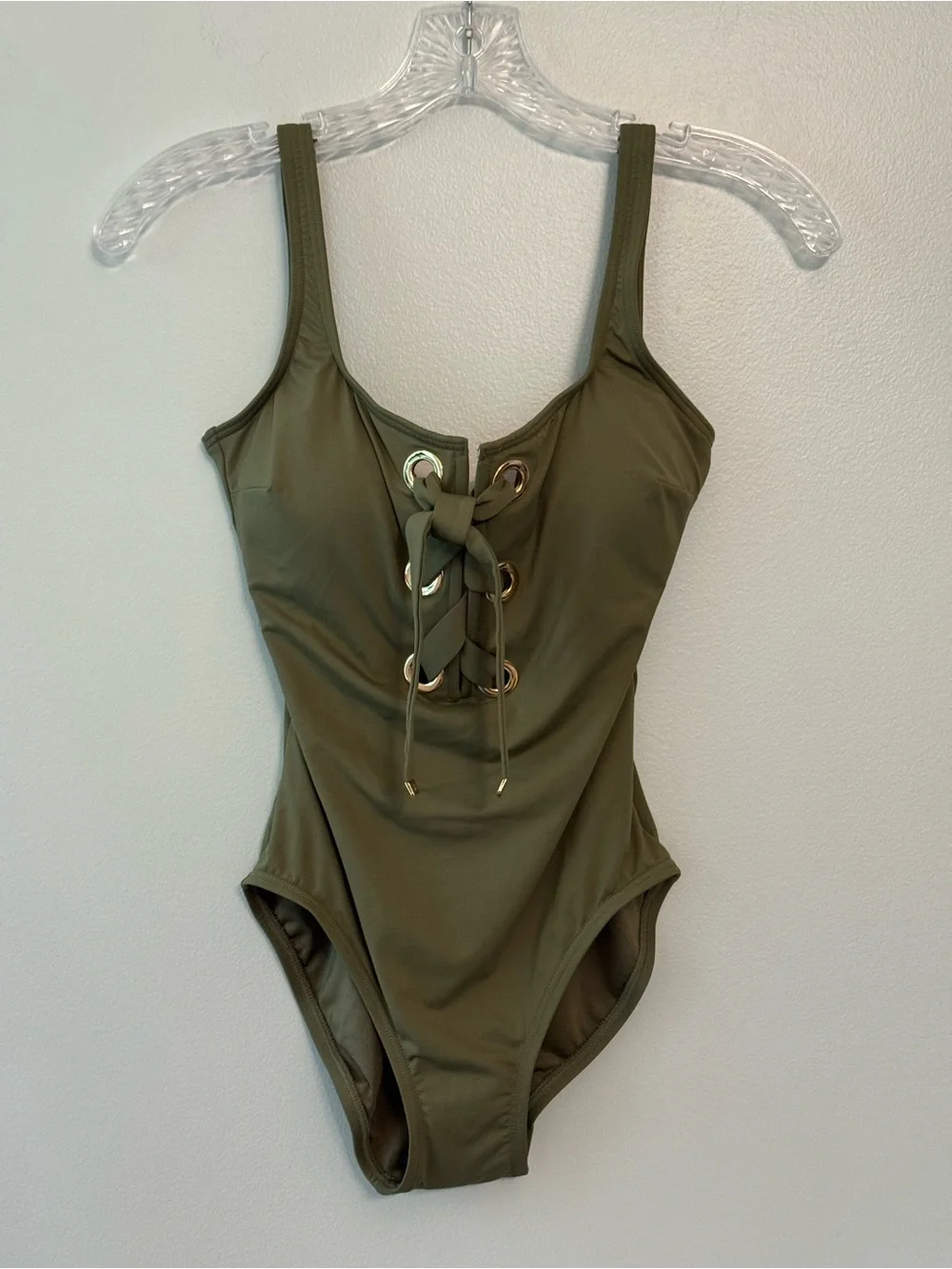 🔹 NWT Michael Kors Olive Green Lace-Up One-Piece Swimsuit Size 6